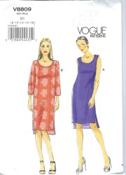 8809 VOGUE VERY EASY PULLOVER LINED STRAIGHT DRESS SLEEVES OR NOT PATTERN 8-16